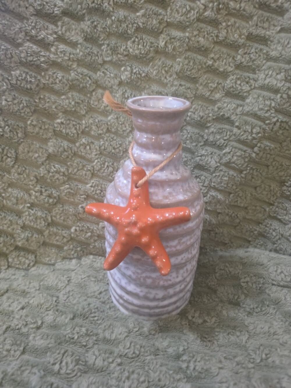 Vintage Ceramic Vase with Starfish 8 x 4 ocean theme